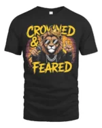Crowned and Feared Lion Hip Hop Graphic Tee - black t-shirt on white background