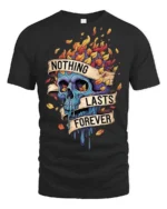 Gothic Nothing Lasts Forever Melting Skull Graphic Tee - black t-shirt on white background