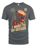 Intriguing I Want To Go Outside Astronaut Graphic Tee - gray t-shirt on white background