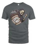 Grim Reaper Coffee First Daily Routine Graphic Tee - gray t-shirt on white background