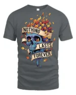 Gothic Nothing Lasts Forever Melting Skull Graphic Tee - gray t-shirt on white background