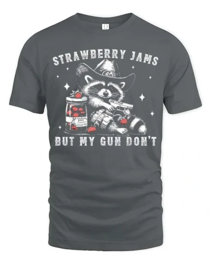Entertaining Strawberry Jams But My Gun Dont Western Tshirt - gray t-shirt on white background