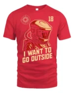 Intriguing I Want To Go Outside Astronaut Graphic Tee - red t-shirt on white background