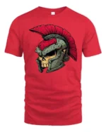 Spartan Skull Roman Helmet Warrior Graphic Tee - red t-shirt on white background