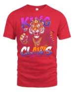 King Of Claws Tiger Crown Hip Hop Graphic Tee - red t-shirt on white background