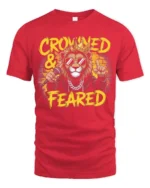 Crowned and Feared Lion Hip Hop Graphic Tee - red t-shirt on white background
