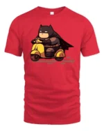 Chibi Hero Yellow Scooter Ride Graphic Tee - red t-shirt on white background