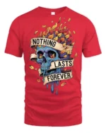 Gothic Nothing Lasts Forever Melting Skull Graphic Tee - red t-shirt on white background