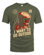 Intriguing I Want To Go Outside Astronaut Graphic Tee - military green t-shirt on white background