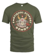 Adorable Emotional Support Demon Baphomet Cute Graphic Tee - military green t-shirt on white background
