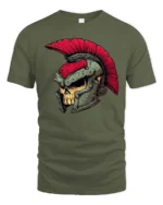 Spartan Skull Roman Helmet Warrior Graphic Tee - military green t-shirt on white background