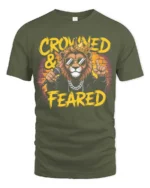 Crowned and Feared Lion Hip Hop Graphic Tee - military green t-shirt on white background