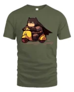 Chibi Hero Yellow Scooter Ride Graphic Tee - military green t-shirt on white background