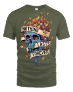Gothic Nothing Lasts Forever Melting Skull Graphic Tee - military green t-shirt on white background
