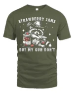 Entertaining Strawberry Jams But My Gun Dont Western Tshirt - military green t-shirt on white background
