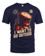 Intriguing I Want To Go Outside Astronaut Graphic Tee - navy t-shirt on white background