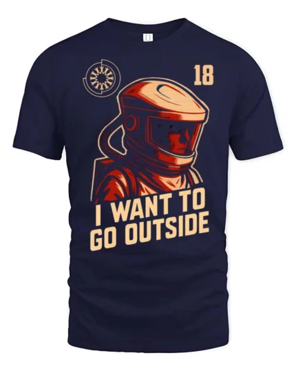 Intriguing I Want To Go Outside Astronaut Graphic Tee - navy t-shirt on white background