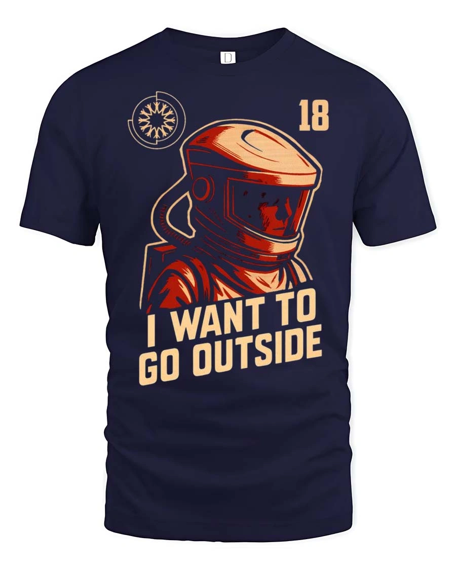 Intriguing I Want To Go Outside Astronaut Graphic Tee - 1 Intriguing I Want To Go Outside Astronaut Graphic Tee - navy t-shirt on white background