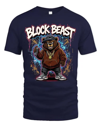 Block Beast Bear Spray Paint Graffiti Soft Tshirt - navy t-shirt on white background