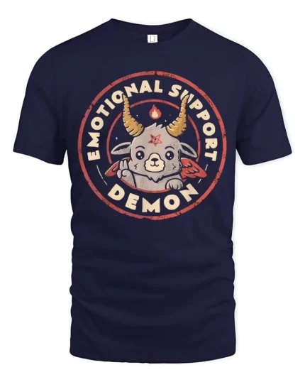 Adorable Emotional Support Demon Baphomet Cute Graphic Tee - navy t-shirt on white background