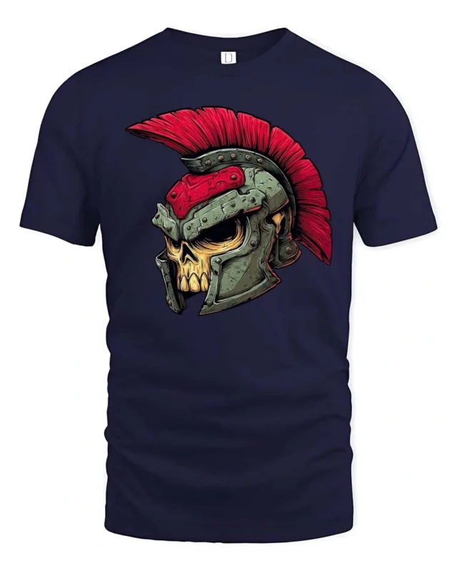 Spartan Skull Roman Helmet Warrior Graphic Tee - navy t-shirt on white background