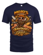 Mojo’s Garage Sawdust Is Man Glitter Soft Tshirt - navy t-shirt on white background