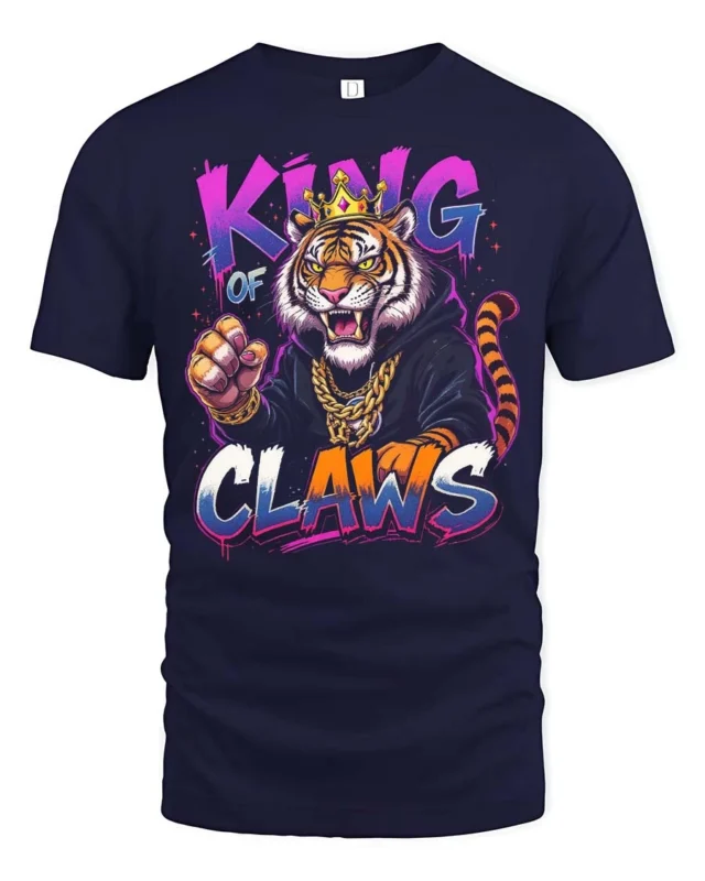 King Of Claws Tiger Crown Hip Hop Graphic Tee - navy t-shirt on white background