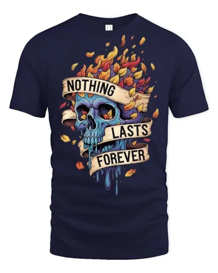 Gothic Nothing Lasts Forever Melting Skull Graphic Tee - navy t-shirt on white background