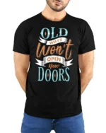 Old Ways Wont Open New Doors Graphic Tee - model wearing black tee with hands behind back