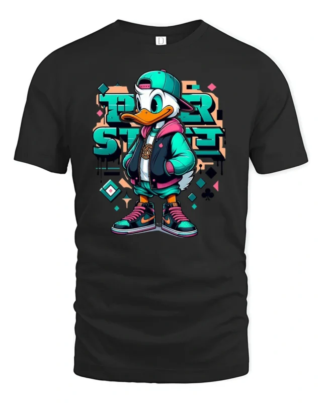 Urban Street Style Duck Hip Hop Graffiti Graphic Tshirt - black t-shirt on white background