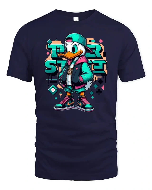 Urban Street Style Duck Hip Hop Graffiti Graphic Tshirt - navy t-shirt on white background