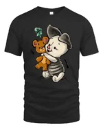 Adorable Hugging Piglet Teddy Bear Friend Graphic Tee - black t-shirt on white background