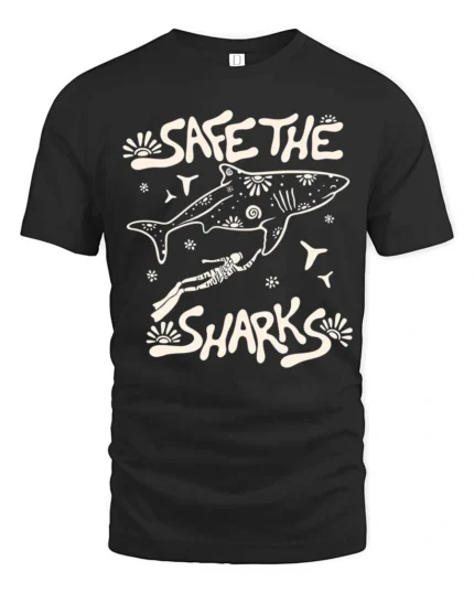 Save The Sharks Ocean Diver Protection Graphic Tee - black t-shirt on white background