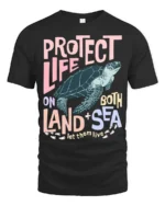 Protect Life On Both Land Sea Turtle Graphic Tee - black t-shirt on white background