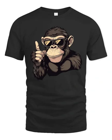 Catchy Chimp Sunglasses Thumbs Up Monkey Graphic Tee - black t-shirt on white background