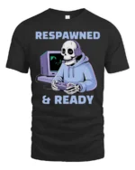 Respawned And Ready Gamer Skeleton Graphic Tee - black t-shirt on white background
