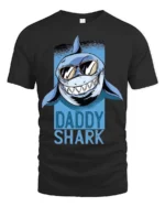 Catchy Daddy Shark Sunglasses Ocean Predator Graphic Tee - black t-shirt on white background
