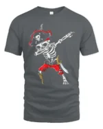 Funny Caribbean Dabbing Pirate Skeleton Graphic Tee - gray t-shirt on white background