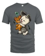 Adorable Hugging Piglet Teddy Bear Friend Graphic Tee - gray t-shirt on white background