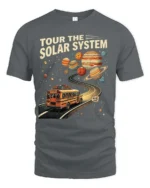 Educational Tour The Solar System Retro Bus Graphic Tee - gray t-shirt on white background