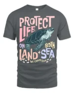 Protect Life On Both Land Sea Turtle Graphic Tee - gray t-shirt on white background