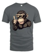 Catchy Chimp Sunglasses Thumbs Up Monkey Graphic Tee - gray t-shirt on white background