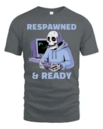 Respawned And Ready Gamer Skeleton Graphic Tee - gray t-shirt on white background