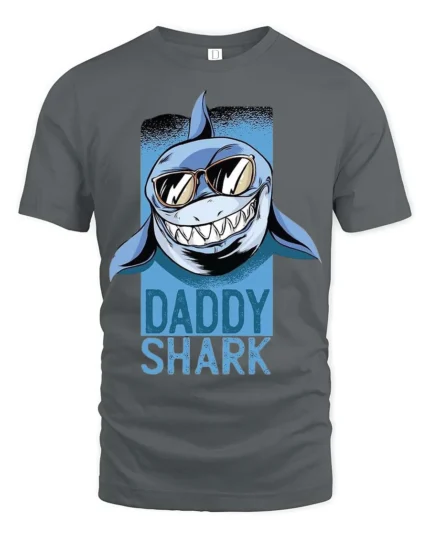 Catchy Daddy Shark Sunglasses Ocean Predator Graphic Tee - gray t-shirt on white background
