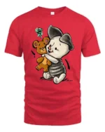 Adorable Hugging Piglet Teddy Bear Friend Graphic Tee - red t-shirt on white background