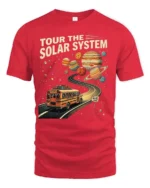 Educational Tour The Solar System Retro Bus Graphic Tee - red t-shirt on white background