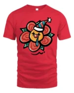 Melancholic Crying Clown Flower Party Hat Novelty Tshirt - red t-shirt on white background