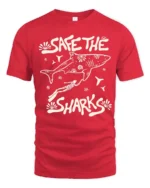 Save The Sharks Ocean Diver Protection Graphic Tee - red t-shirt on white background