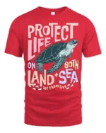 Protect Life On Both Land Sea Turtle Graphic Tee - red t-shirt on white background
