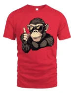 Catchy Chimp Sunglasses Thumbs Up Monkey Graphic Tee - red t-shirt on white background